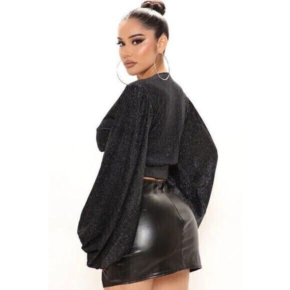 Embellished  Velvet Rhinestone Balloon Sleeve Blouse size S RefM25 - Picture 4 of 9